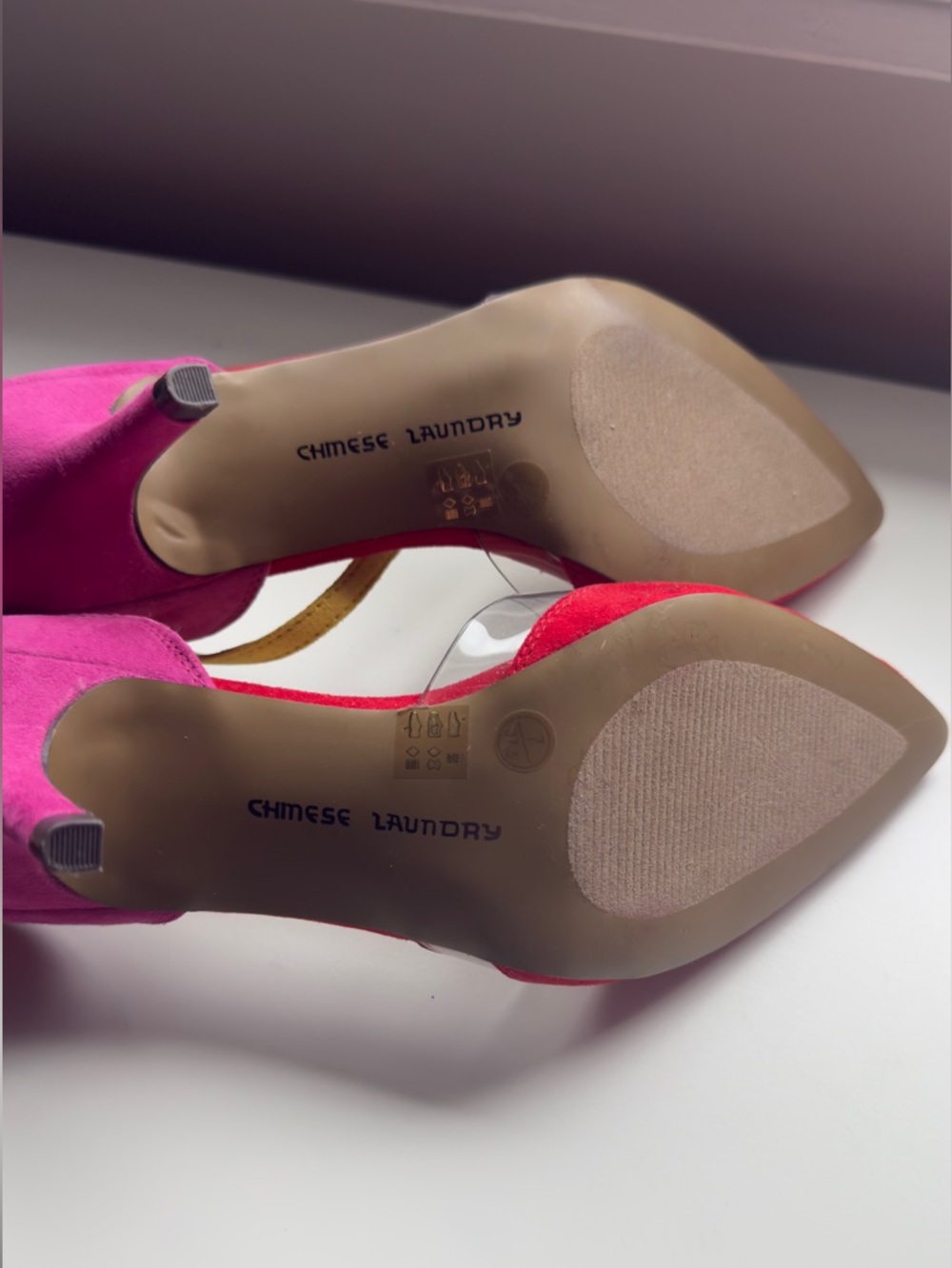 Chinese Laundry Colorblock Pointed Toe Heels in Red, Pink & Yellow - Picture 2 of 9